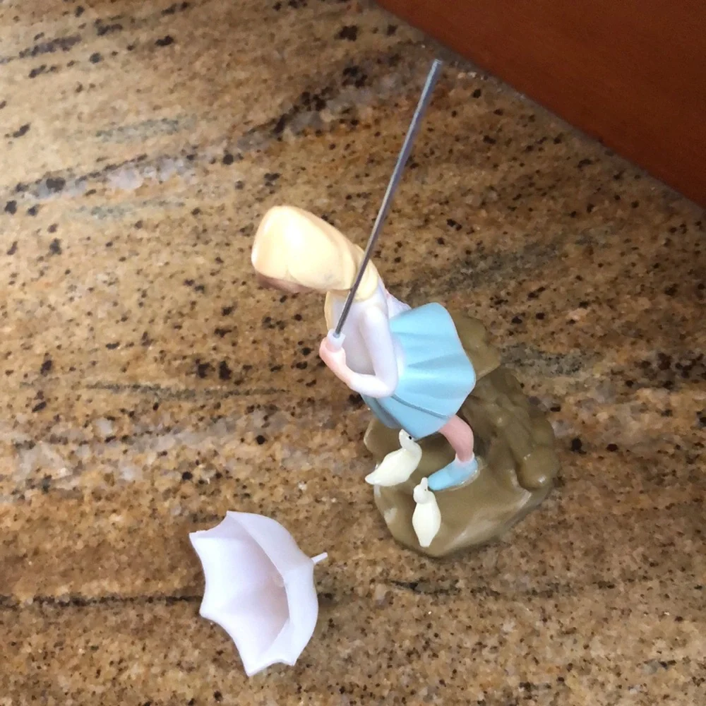 WILTON Cake Decoration Topper - Girl Umbrella & Ducks Figurine-Vintage 1973